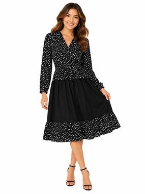LOFT Black Blouse with White Abstract Spot Print